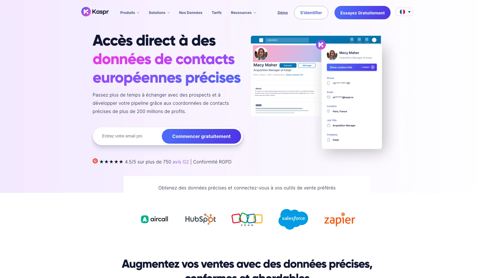 Page d'accueil de Kaspr